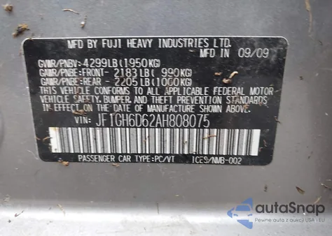 2010 Subaru Impreza from USA, damaged, VIN JF1GH6D62AH808075